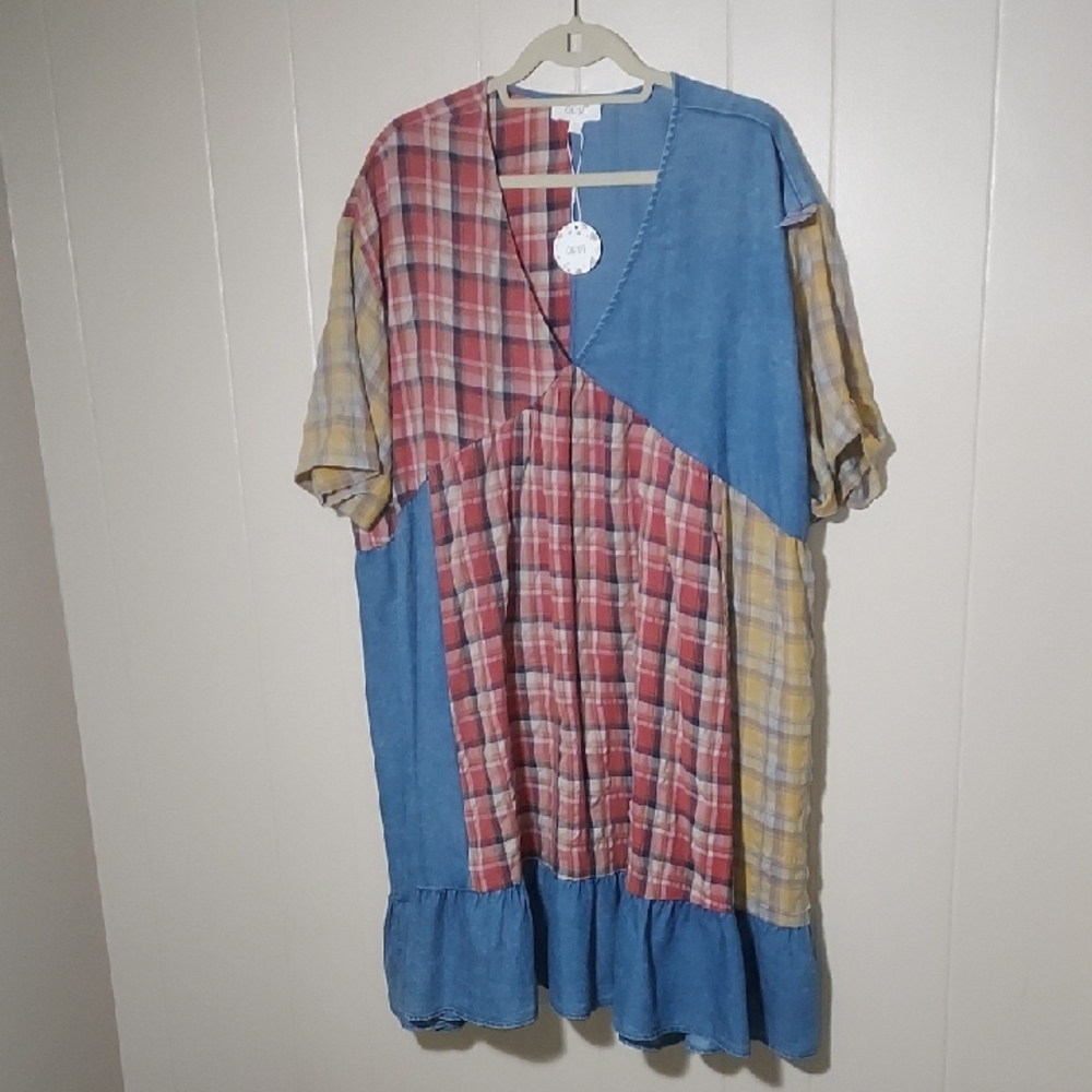 NEW Denim&Cotton Plaid Distressed Style Dress 2XL